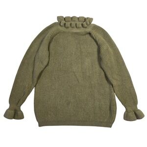 Hayden Girls Knit Ruffle Turtleneck Sweater Olive Green Size S Boho Casual‎ Cute